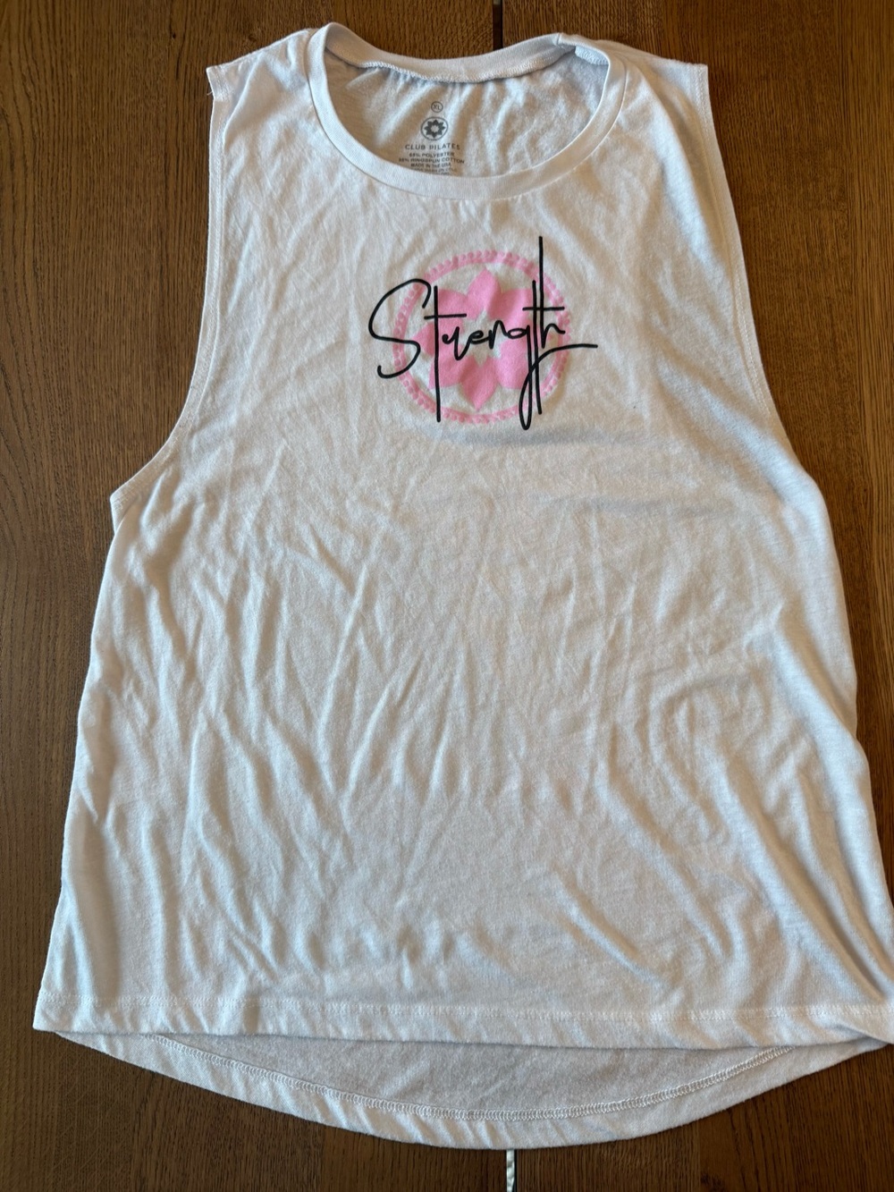 Club Pilates White Graphic Tank Top with Pink Accent